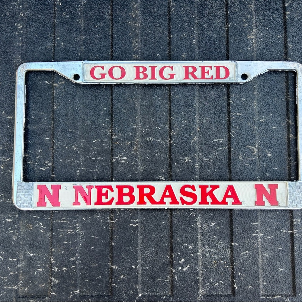 Nebraska License Plate Frame - Red and Silver